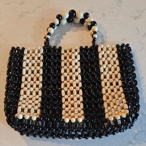 Alice + Olivia Black and Cream Beaded Clutch